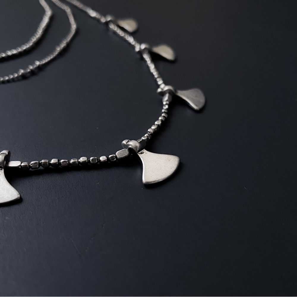 Long Boho Silver Tone Chain Beaded Fan Charms Layered Minimalist Necklace - Picture 4 of 8